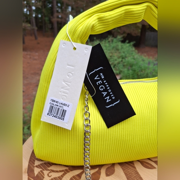 Le Miel Vegan PETA Approved Bright Yellow Knit Two-Way Crossbody Bag - Picture 10 of 11